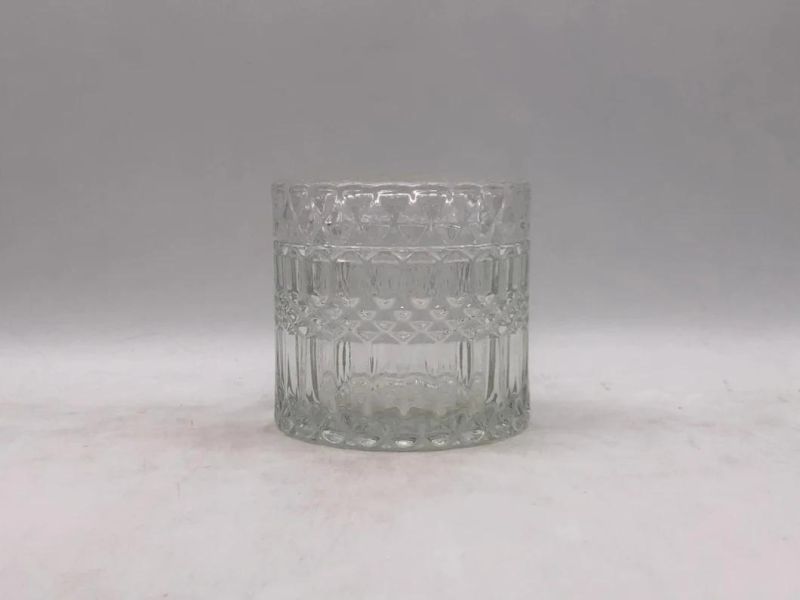 Elegant Clear Glass Candle Holder with Pattern and Glass Lid