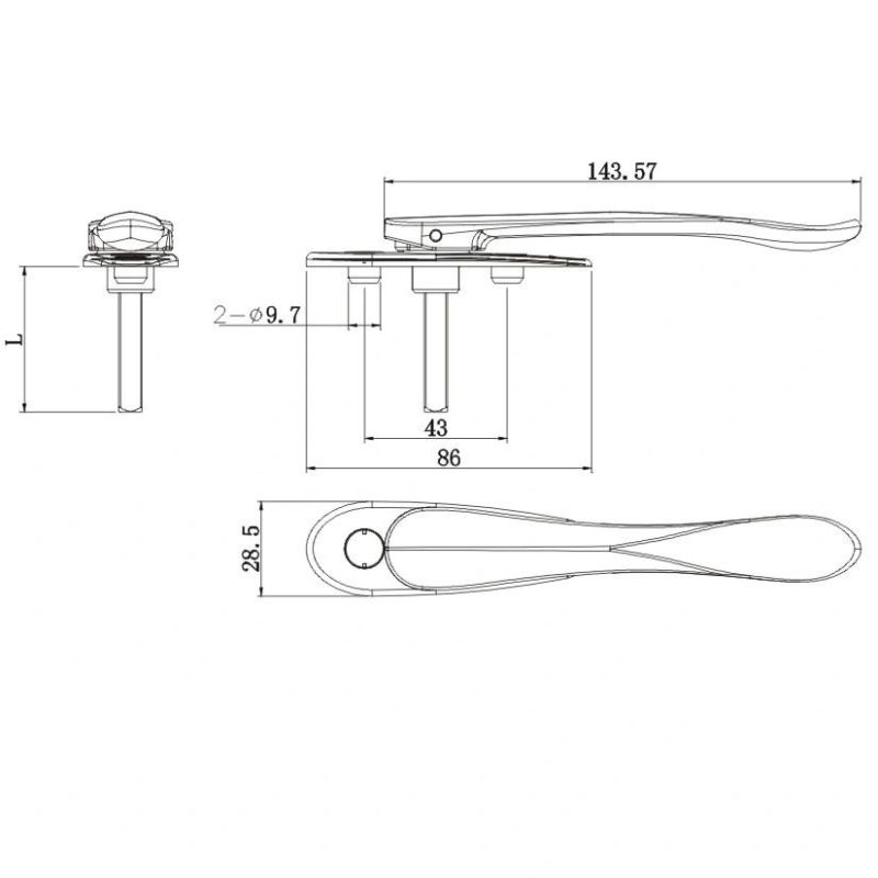 Hopo Zinc Alloy Flat Handle Spindle Length 60mm Silver