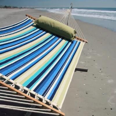 Spreader Bar Two Person Fabric Polyester Quilted Hammock Heavy Duty Beach Stripe