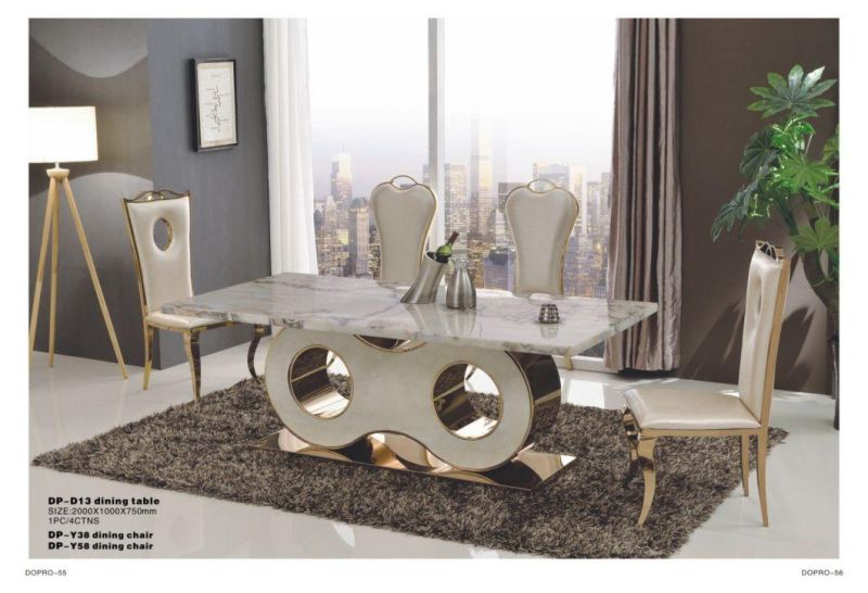 European Design Style Stainless Steel Dining Table with Interlocking Rings as Base