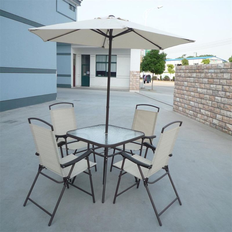 Outdoor Folding Patio Garden 5PCS --Table Dining 4 Folding Chairs with Umbrella Set