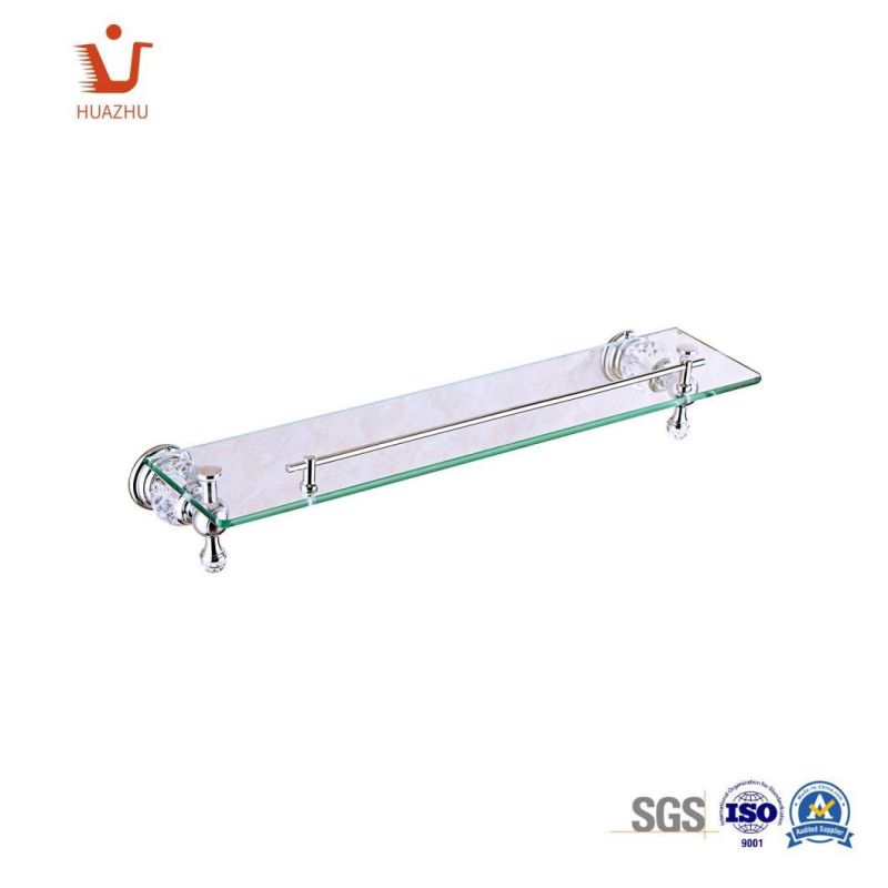 OEM Manufacture European Wall Mounted Bathroom Storage Glass Shelf Single Tier Zinc Alloy + Ss201