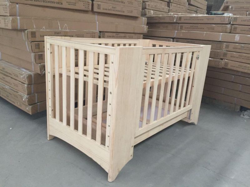 Wooden Baby Crib Multifunctional Non Painted Solid Wood Modern Style