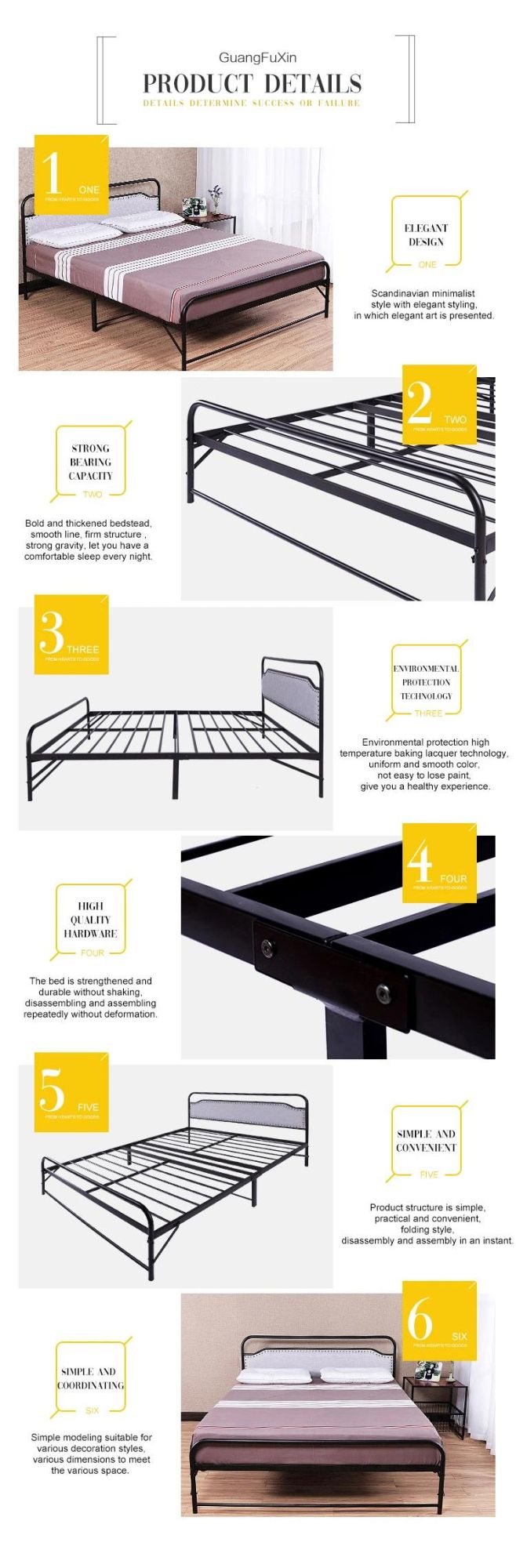 Cheap Home Use Black Queen Size Metal Platform Bed Frame