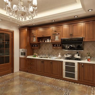 European Style House Corner Painted Cabinets Design L Shaped Red Oak Solid Wood Kitchen Cabinet