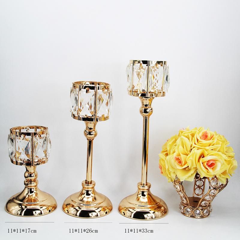 High Quality Wedding Decoration Electroplated Metal Crystal Gold Candlestick Candle Stand Holder