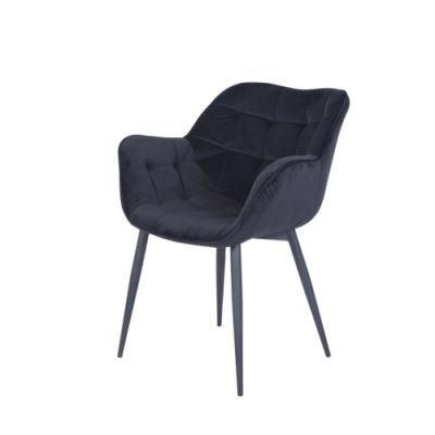 European Design Dining Room Furniture Ergonomic Blue Velvet Steel Leg Dining Chair
