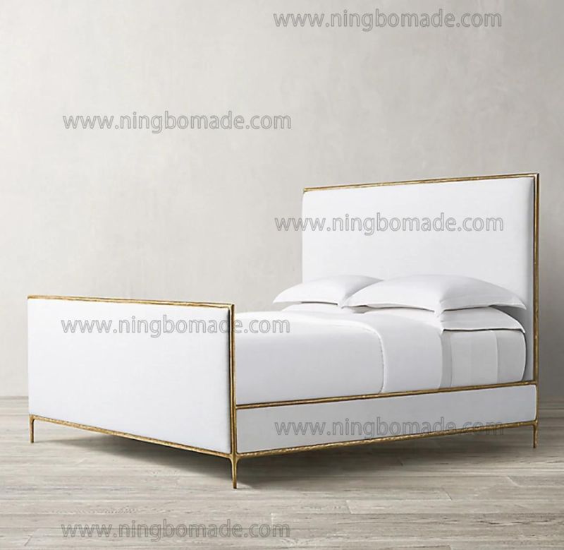 Rustic Hand Hammered Collection Furniture Forged Solid Iron Metal with Brass Color Queen Bed Frame