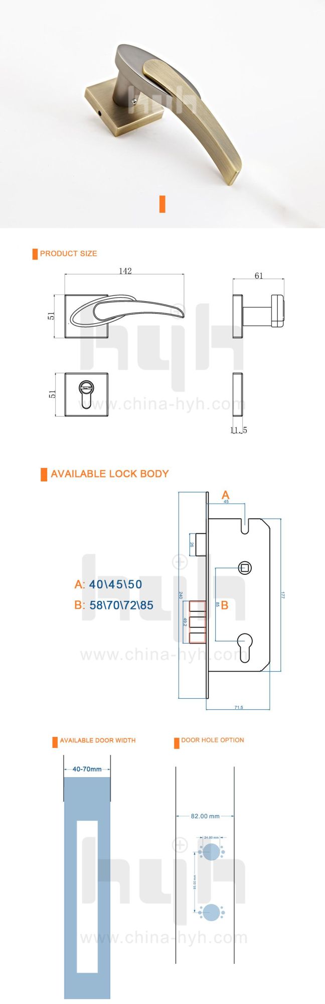 Hyh Brand Modern Design Zamak Indoor Door Locks