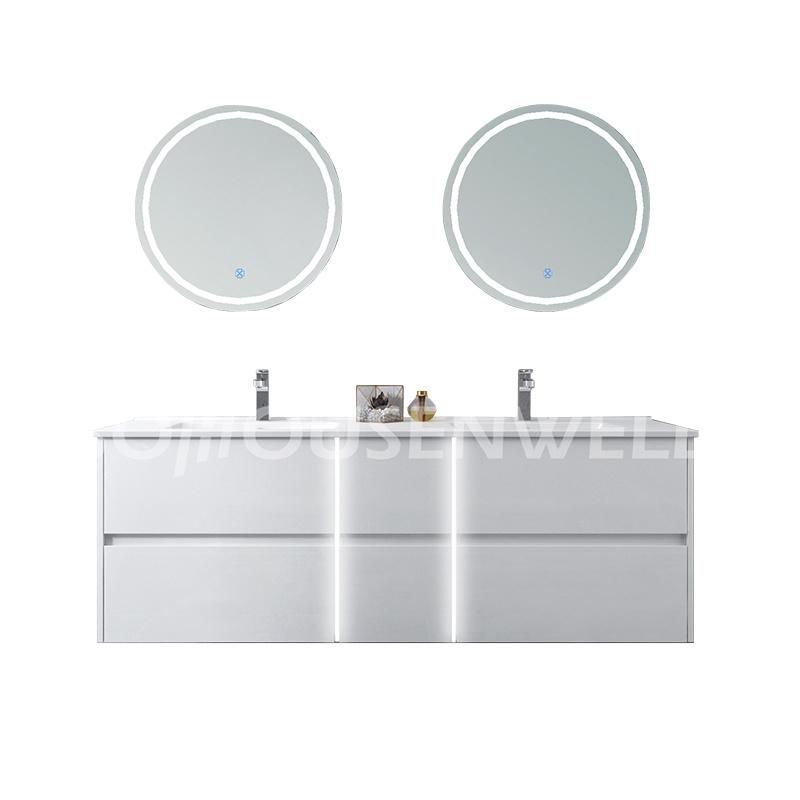 European Style Bathroom Furniture Technology Bathroom Vanity with Double Basin and Round Mirror