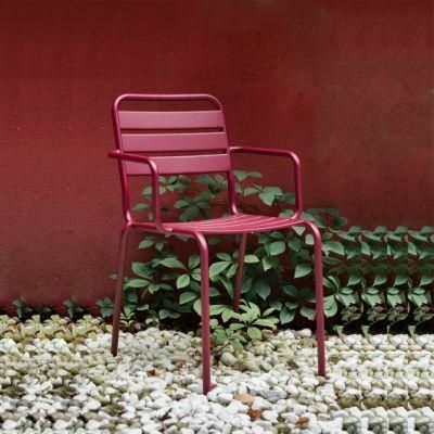 Modern Luxury Outdoor Furniture Premium Steel Slat Casual Armchair Garden Dining Chair for Backyard