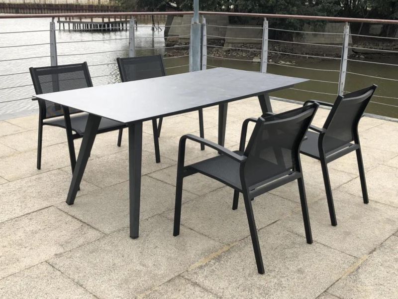 Black Aluminum 6 Piece Outdoor Dining Set Garden Table and Chair Patio Backyard Furniture