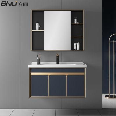 European Modern Wall Mounted Space Aluminum Bathroom Vanities Single Sink Mirror Cabinet