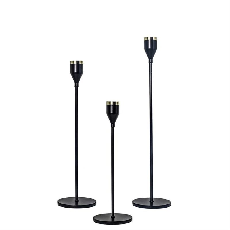 New Design Metal Matte Black Gold Ornament Modern Candlestick Stand Wedding Party