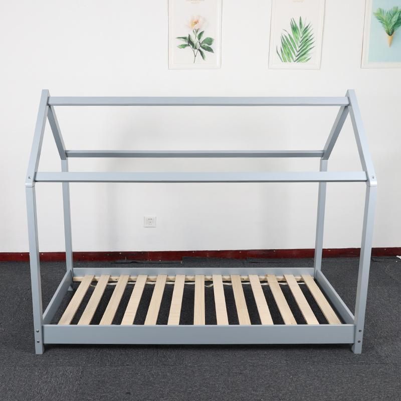 Wooden Kids House Bed Frame Solid Pine Wood House Style Kids Floor Bed