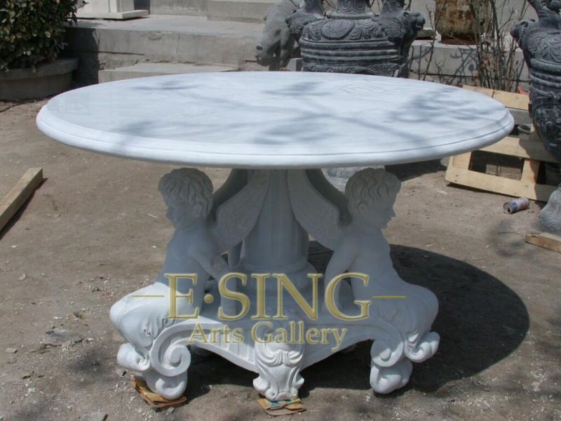 Outdoor Big Marble Square Table Flower Carving Natural White Marble Table for Garden