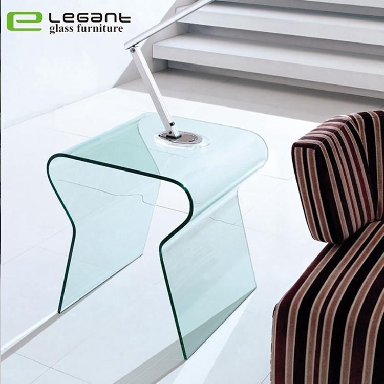 European Style Modern Clear Curved Glass Side Table Design