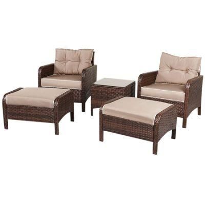 Wicker Furniture Set 5 Pieces PE Wicker Rattan Outdoor All Weather Cushioned Sofas and Ottoman Set Lawn Pool Balcony Conversation Set Chat Set