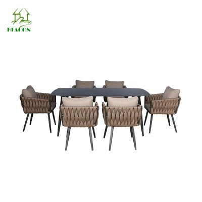 Rope Aluminum Patio Garden Outdoor Furniture Dining Table and Chair Set