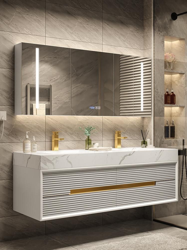 European Style Bathroom Furniture Metal Handle Mirror Bathroom Cabinet Good Quality Bathroom Vanity with Marbletop
