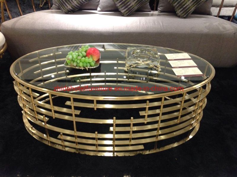 Luxury Dubai Golden Stainless Steel Leg European Style Coffee Table