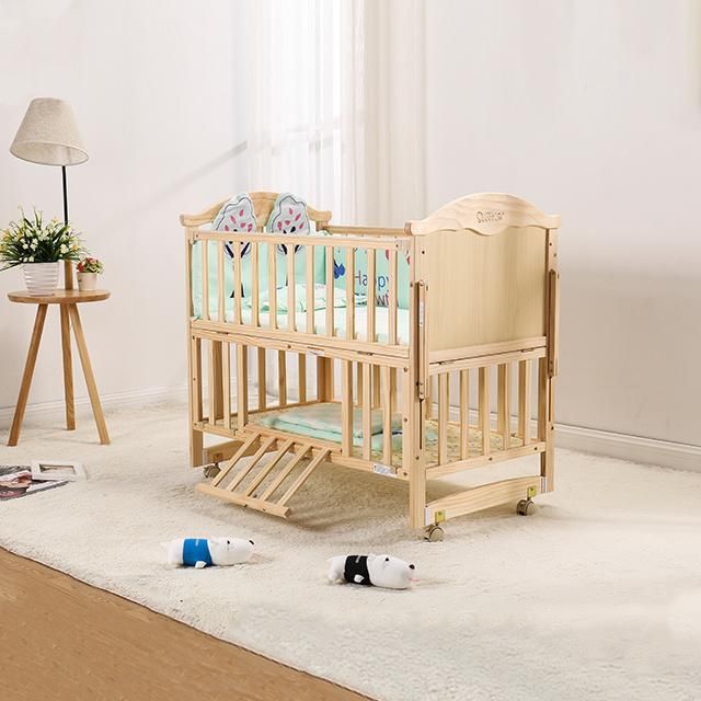 European French Solid Wood Bedroom Furniture Baby Cot Set and Baby Swing Bed with Storage Drawers