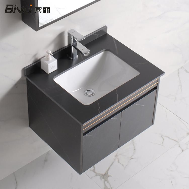 European Style Design Bathroom Furniture Metal Frame Mirror Bathroom Vanity with Rock Plate Sink
