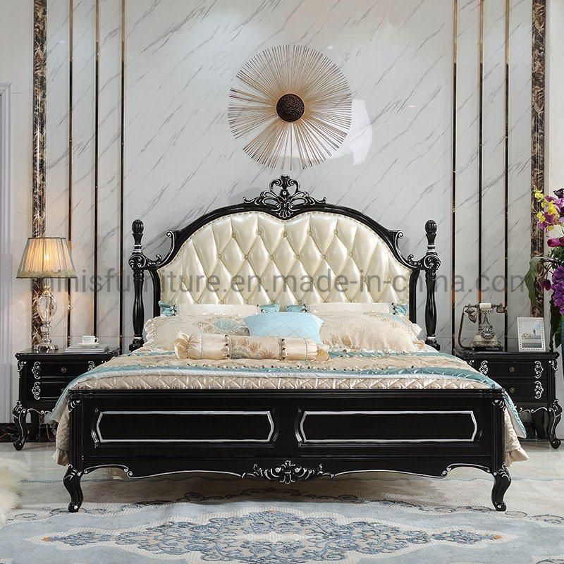 (M-CB78) Luxury Classic European Bedroom Bed Furniture Genuine Leather Wood Bed