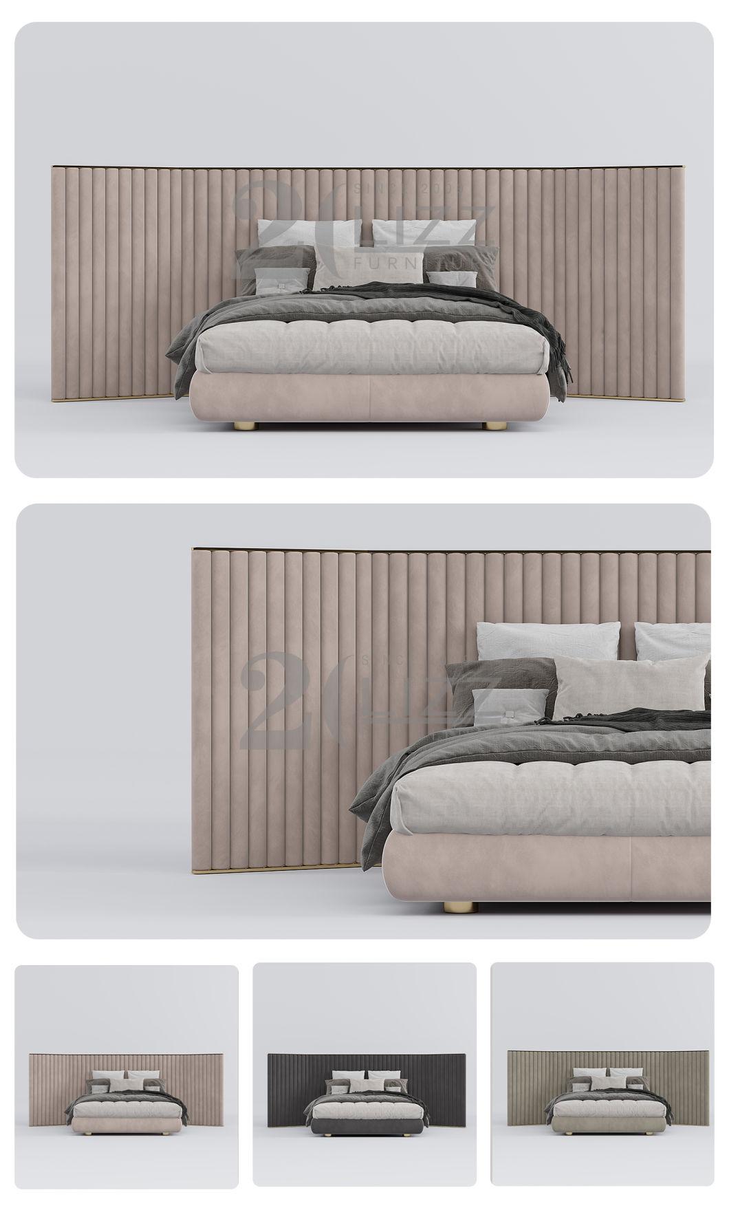 Modern Luxury Italian Style Bedroom Furniture Soild Wood Upholstered Mattress King Size Bed