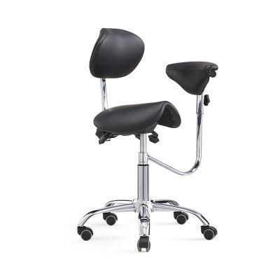 Hospital Clinical Saddle Seat Dental Medical Surgeon Chair with Rotatable Armrest