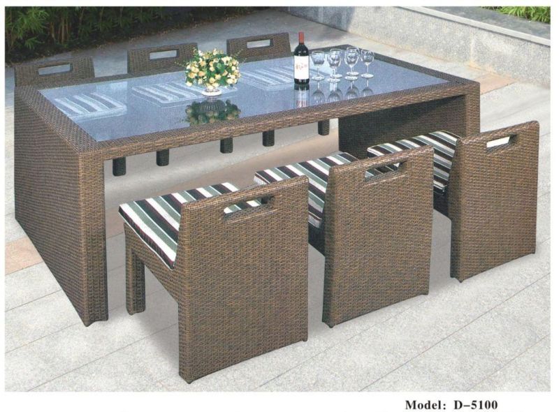 7 Pieces Outdoor Patio Garden Bar Table Stools Dining Set Wicker Rattan Outdoor Furniture