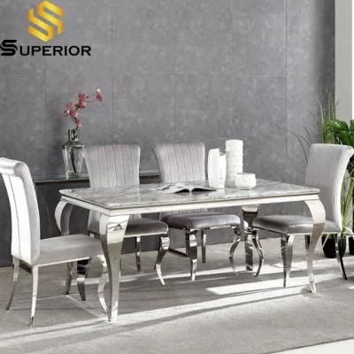 Cheap Metal Frame Marble Top Louis Dining Table with Chairs