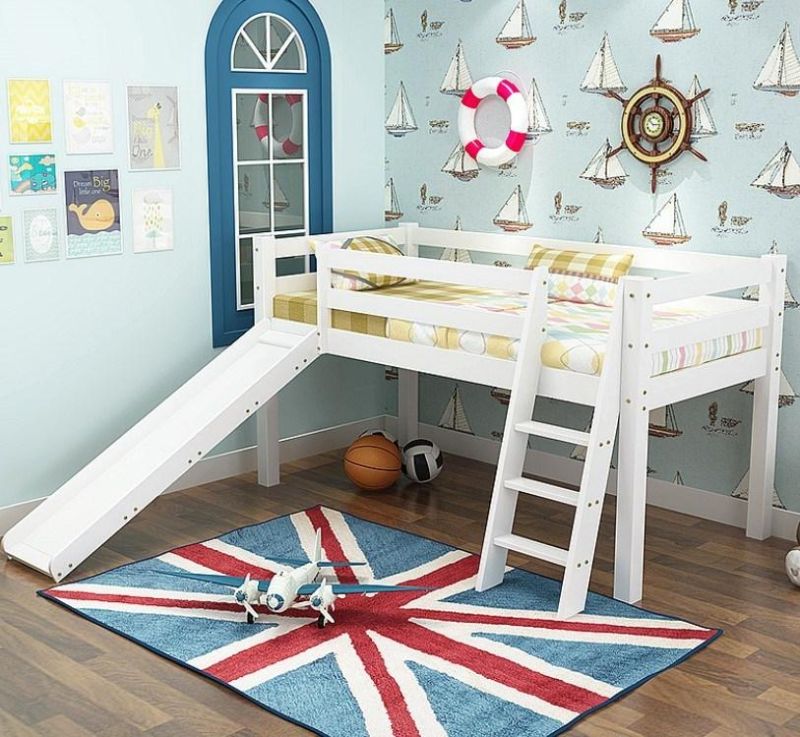 American Style Home Furniture Modern Children Wood Bedroon Furniture Kids Bunk Bed with Slide