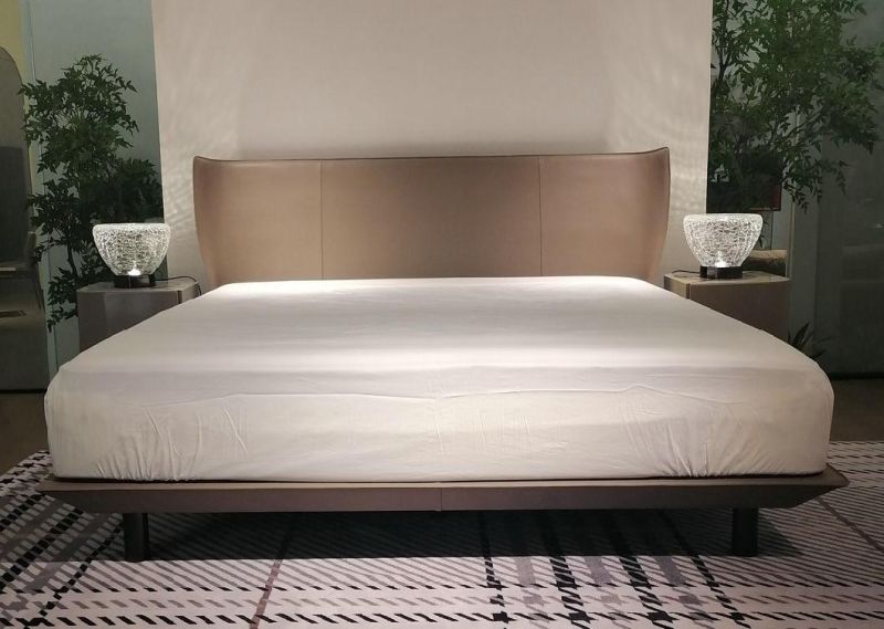 Luxury Bedroom Furniture Unique Shape Headboard and Steel Legs Hard Leather Bed