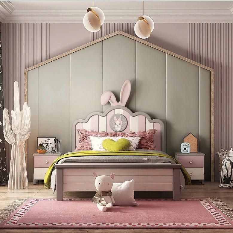 Pink Princess Bed Wooden Kids Bedroom Furniture