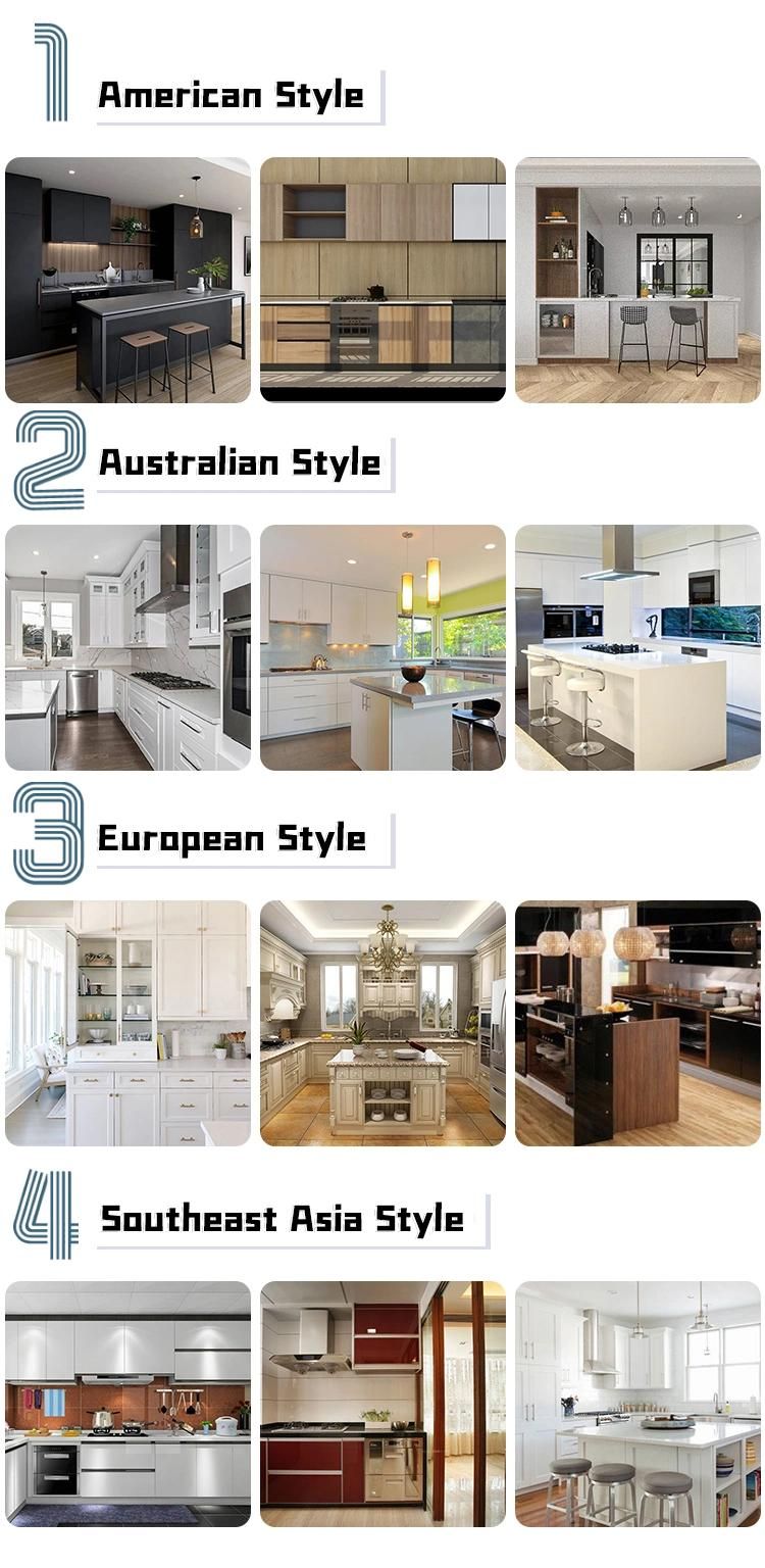 White Matt PVC European Style Bespoke Ready Assemble Modular Islands Handless Cheap Laminated Modern Custom Kitchen Cabinet