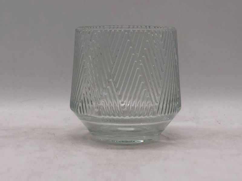 Clear Glass Candle Holder with Different Pattern and Customized Color