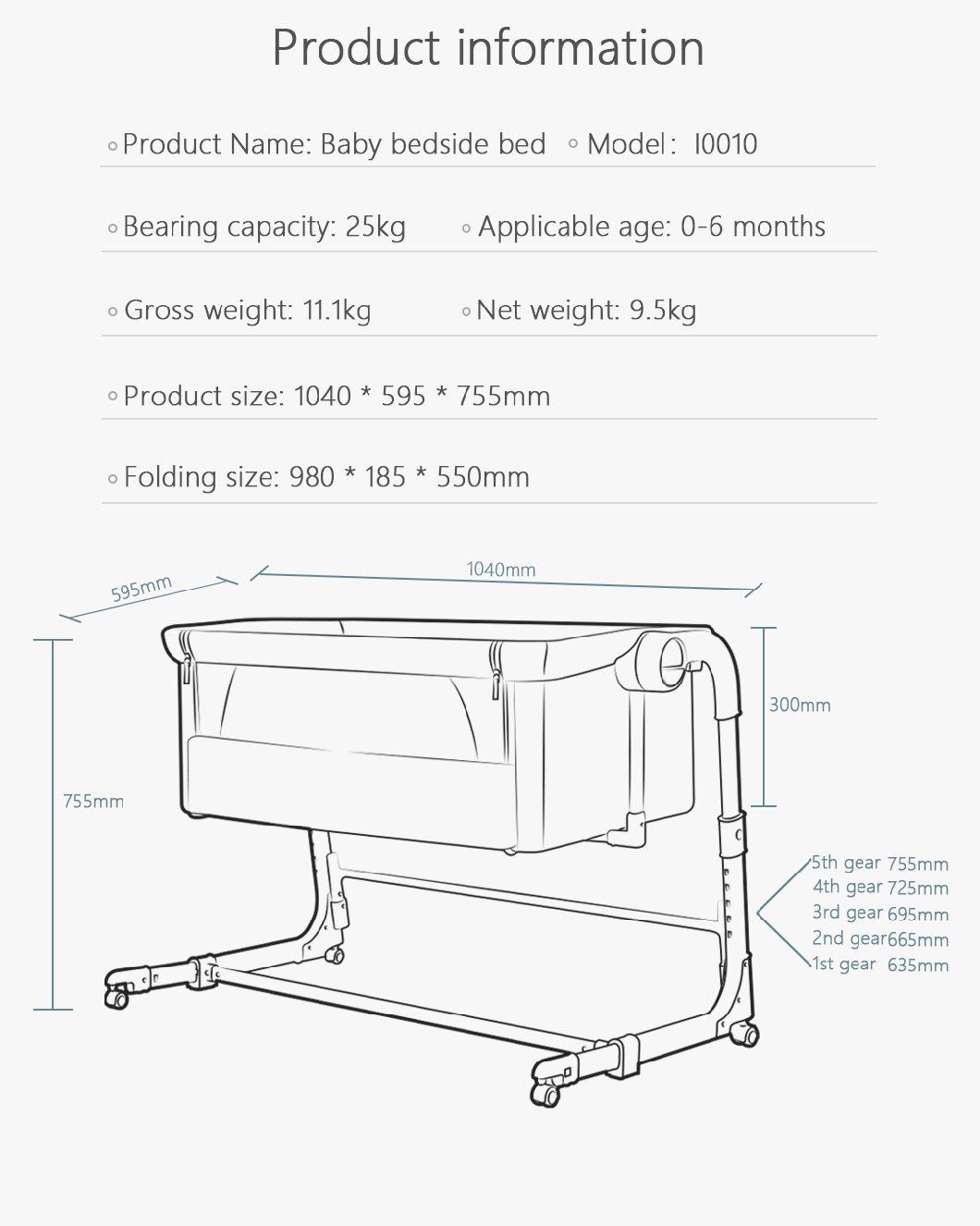 Height Adjustable Portable Folding Crib Cot Baby Bed in Competitive Price