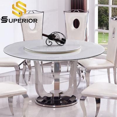 Round Rotating Restaurant Stainless Steel Marble Dining Tables Set