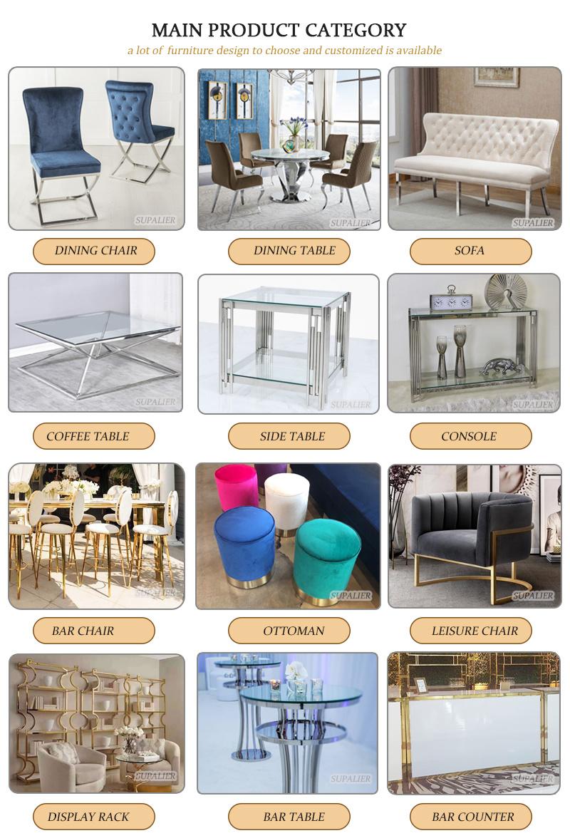 European Style Hotel Stainless Steel Leg Blue Velvet Dinner Chairs