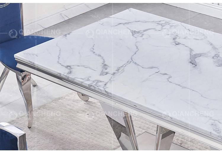 European Rectangle Marble Stainless Steel Diamond Shape Base Dining Table