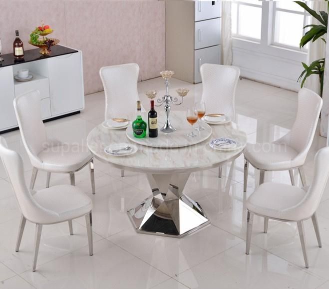 Modern Furniture Round Rotating Artificial Marble 6 Seater Dining Table