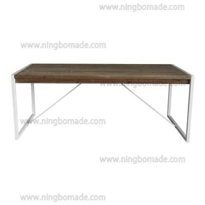 French Classic Provincial Vintage Furniture Natural Recycled Fir Wood and Pure White Iron Kd Dining Table