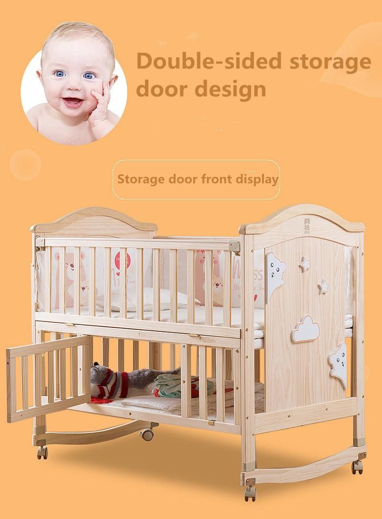 European Style Luxury Wooden Baby Crib, Royal Golden Hand Carving New Born Baby Cot with Multifunction