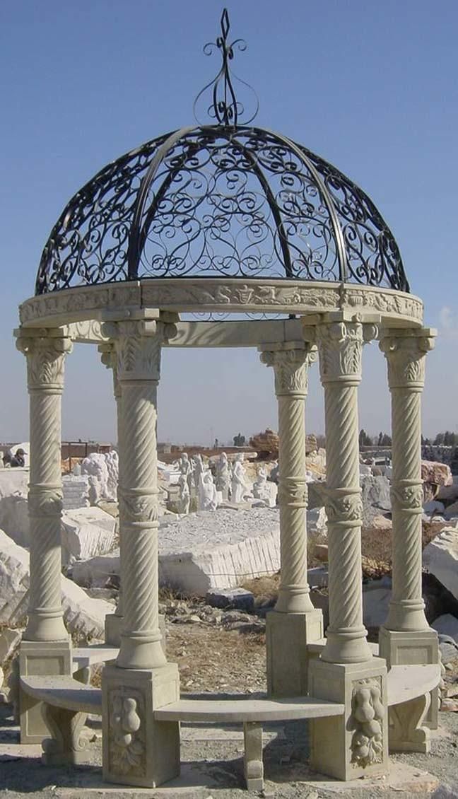 Factory Supply European Style Round Stone Six Columns Gazebo for Garden