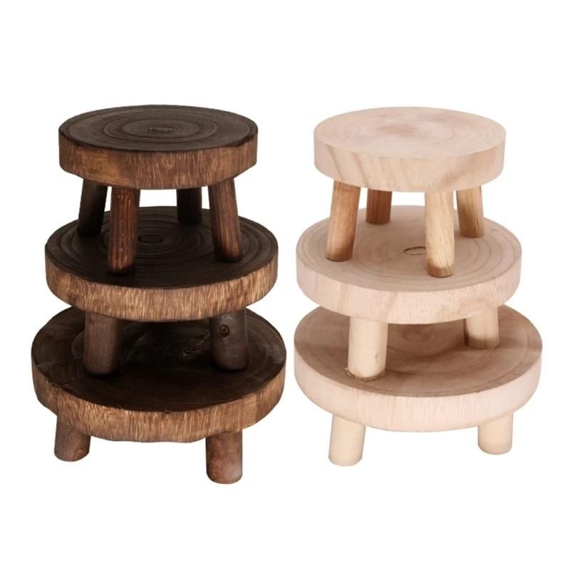 Solid Wood Round Bench Flower Pot Holder Plant and Succulent Flower Pot Base Display Stand Stool Home Garden Patio Decor