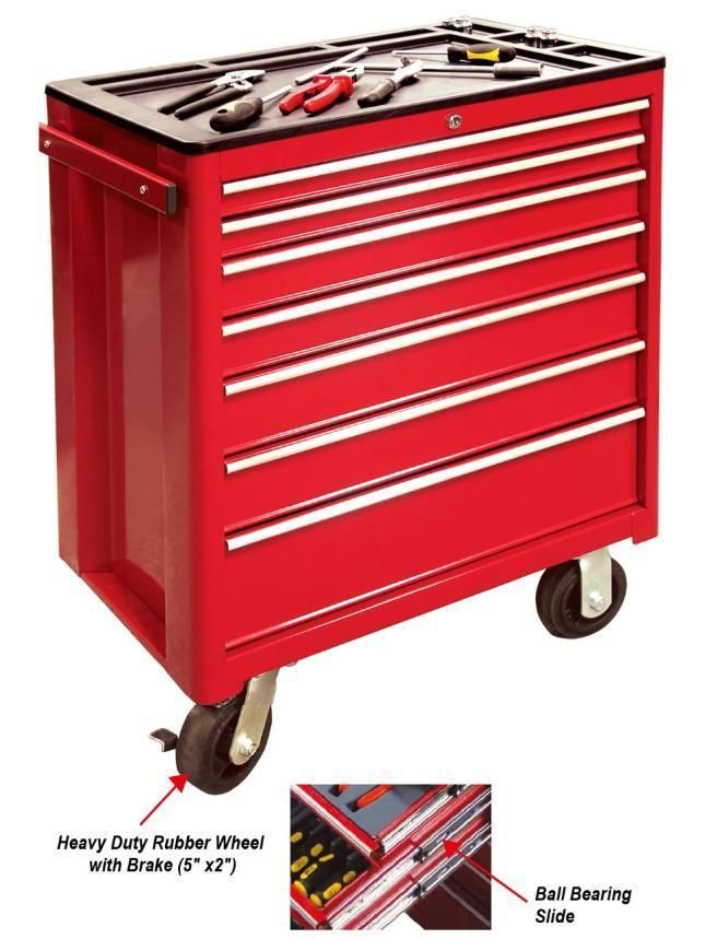 Rolling Tool Chest Cabinet with Tubular Cam Locks Lockable Castors Red