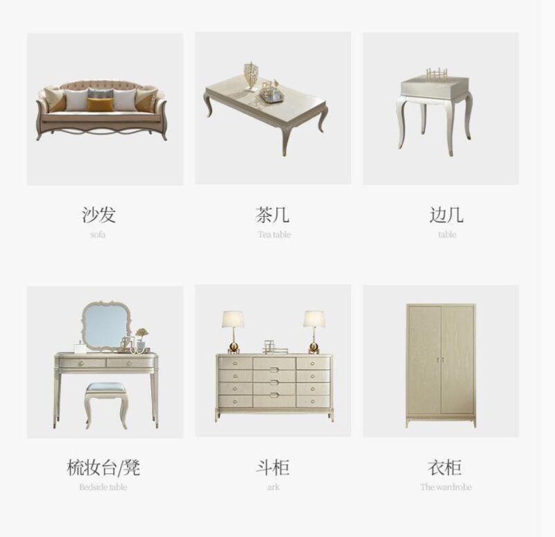 Modern Furniture Customized Size Warm Bedroom Table Chair Set Solid Wood White European Countryside Style Makeup Dressing Table