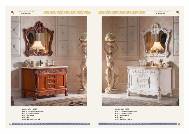 Classical Style Design European Standard Relief Furniture Solid Wood Bathroom Cabinet