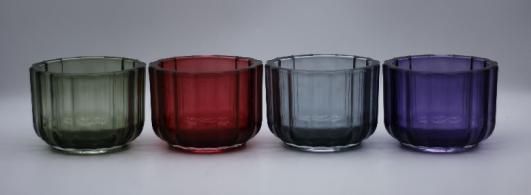 Colorful Glass Candle Holder with Different Embossed Pattern for Decoration